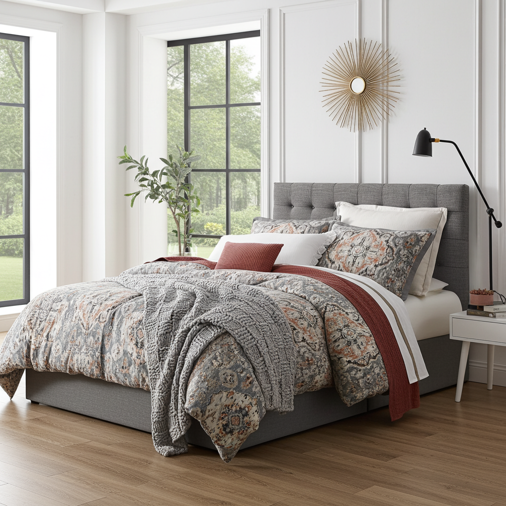 Duvet on a Bed, trim on walls and windows