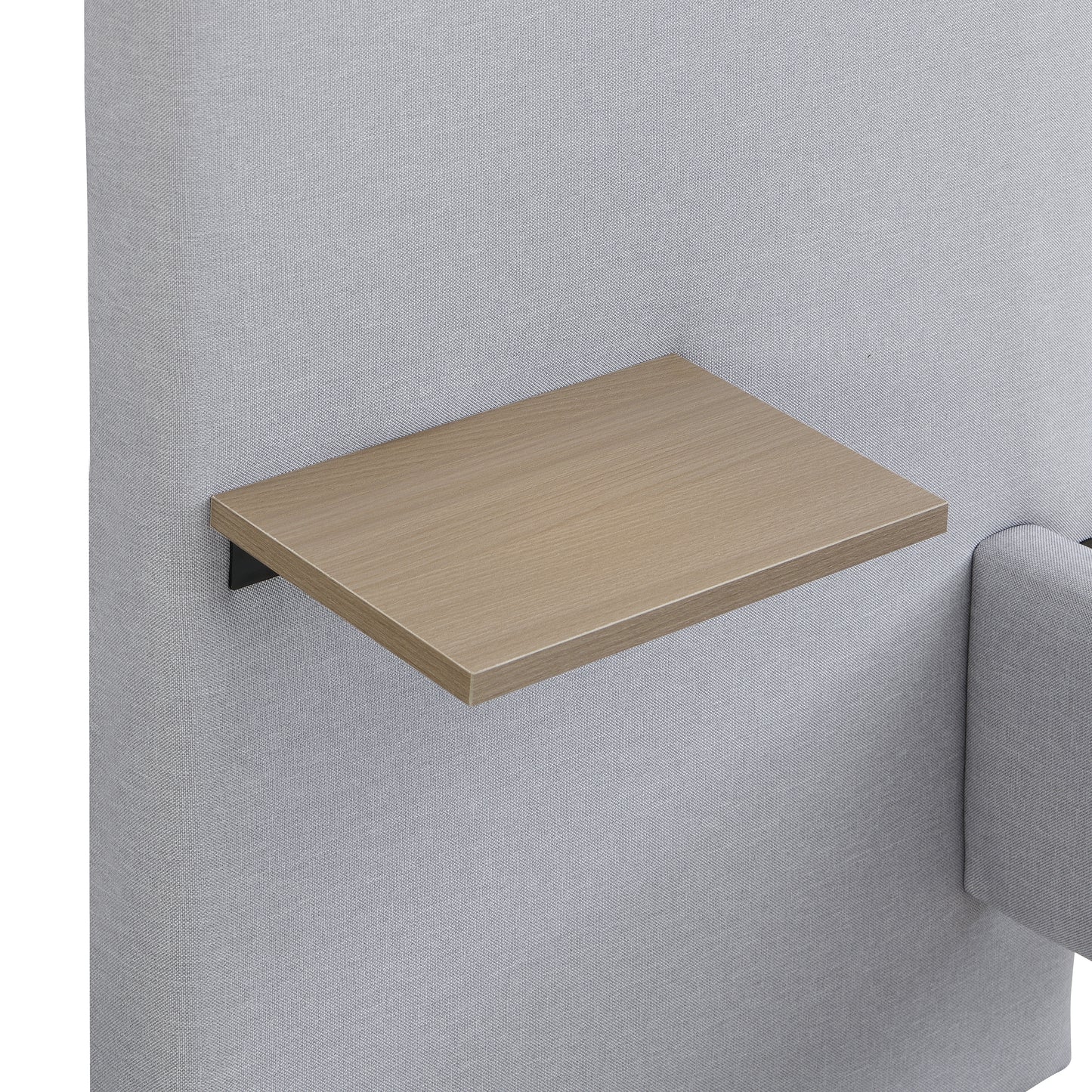 Wooden wall-mounted shelf against a gray wall