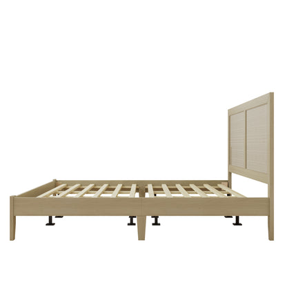 Beige bed frame with headboard on a white background