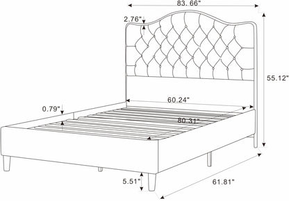 Bed with dimensions labeled on a white background