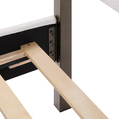 Close-up of a wooden frame with metal brackets on a white background