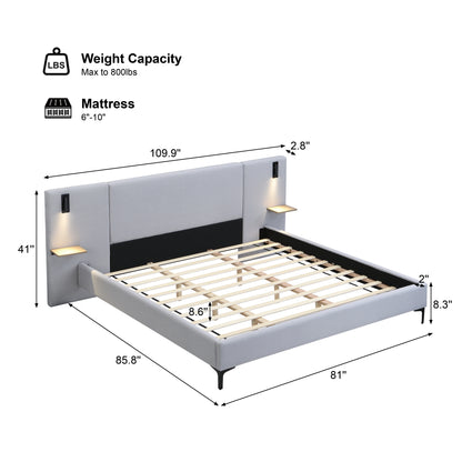 Bed frame with dimensions and specifications on a white background