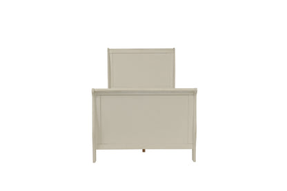 Beige wooden headboard and footboard on a white background