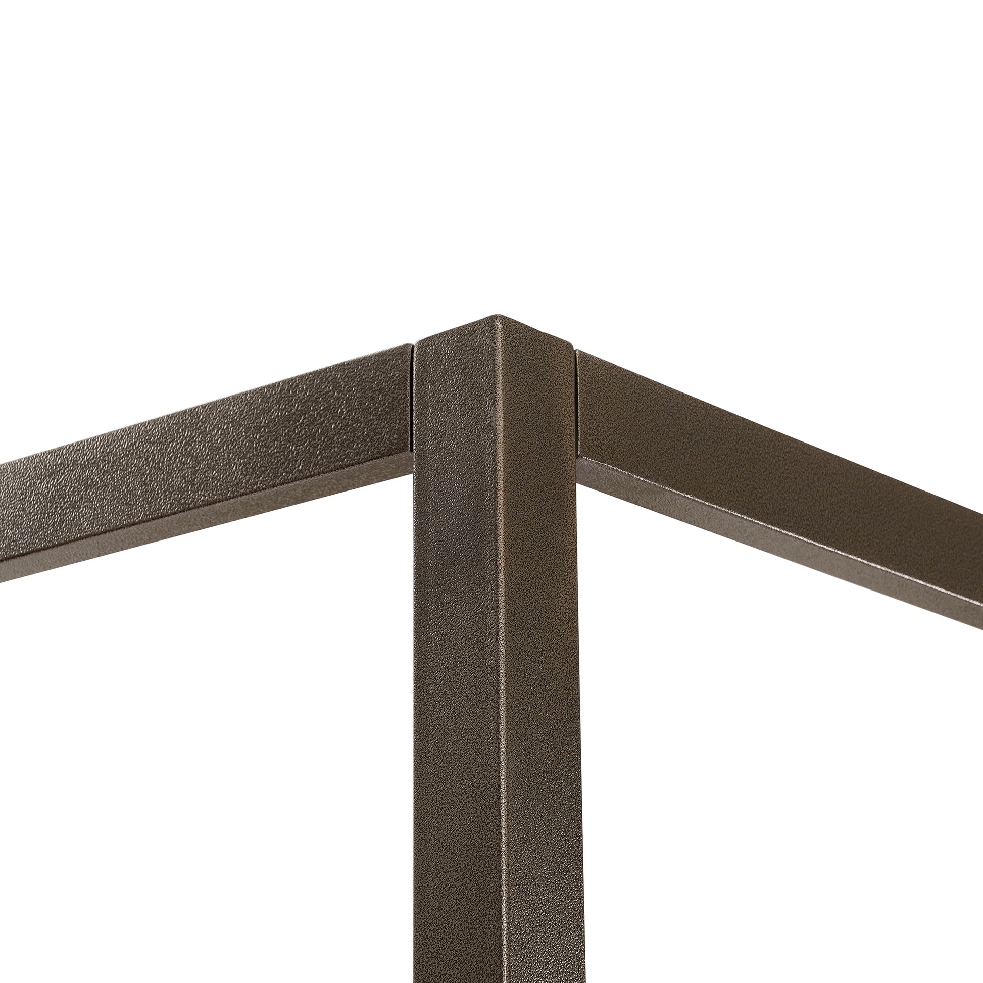 Close-up of a corner of a metal frame with a white background