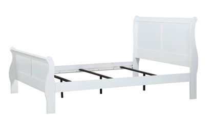 White bed frame with headboard on a white background