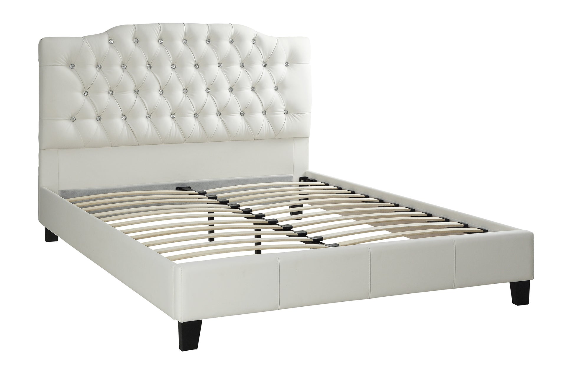 White tufted bed frame on a white background
