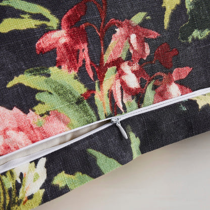Floral patterned pouch with a zipper on a neutral background