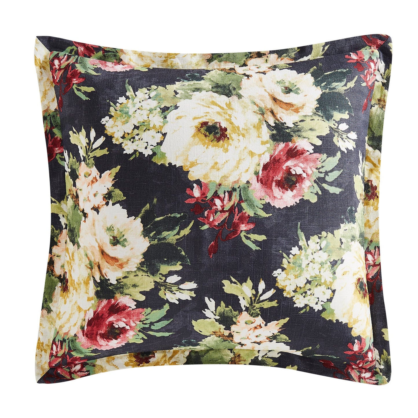 Floral-patterned pillow with a dark background