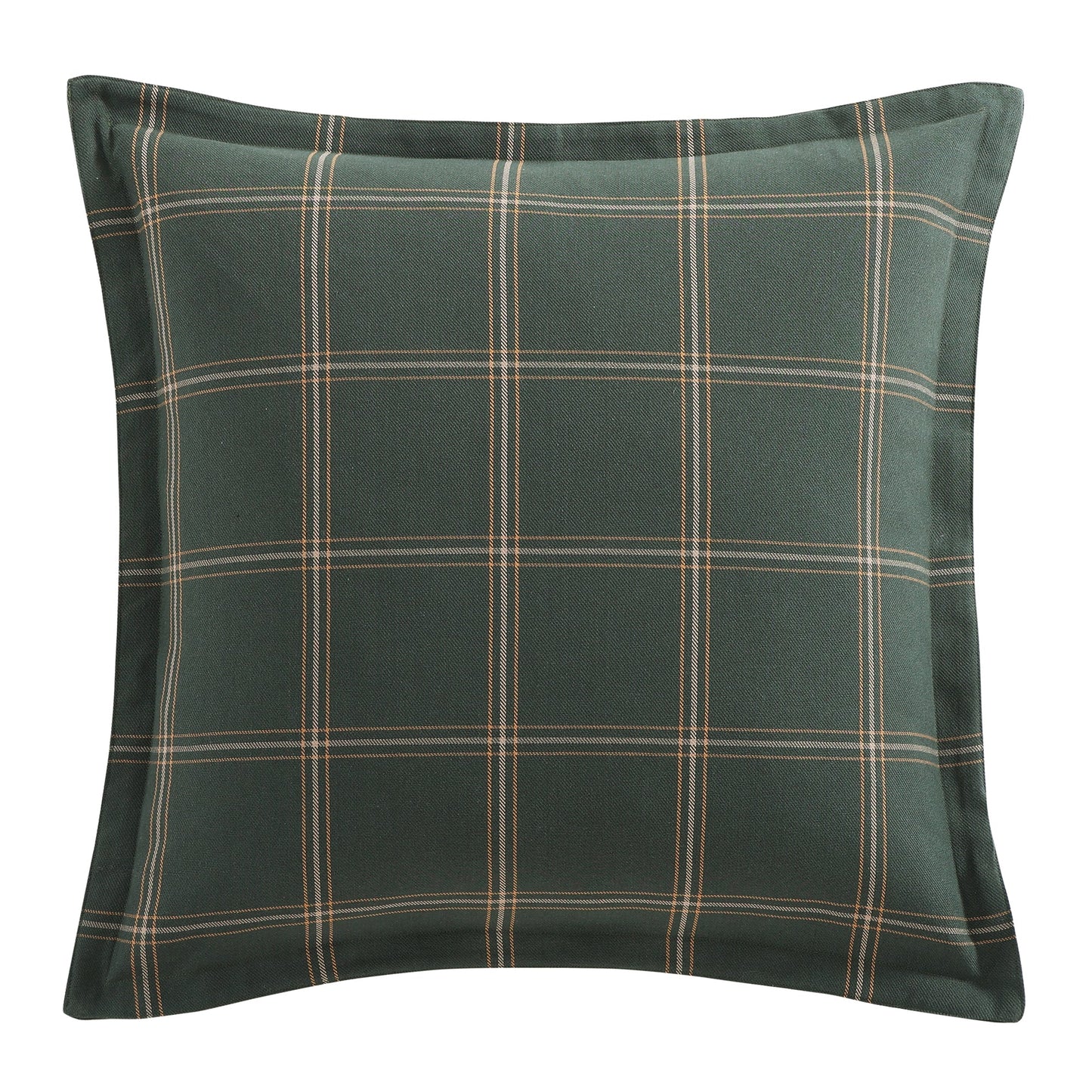 Green plaid pillow on a white background