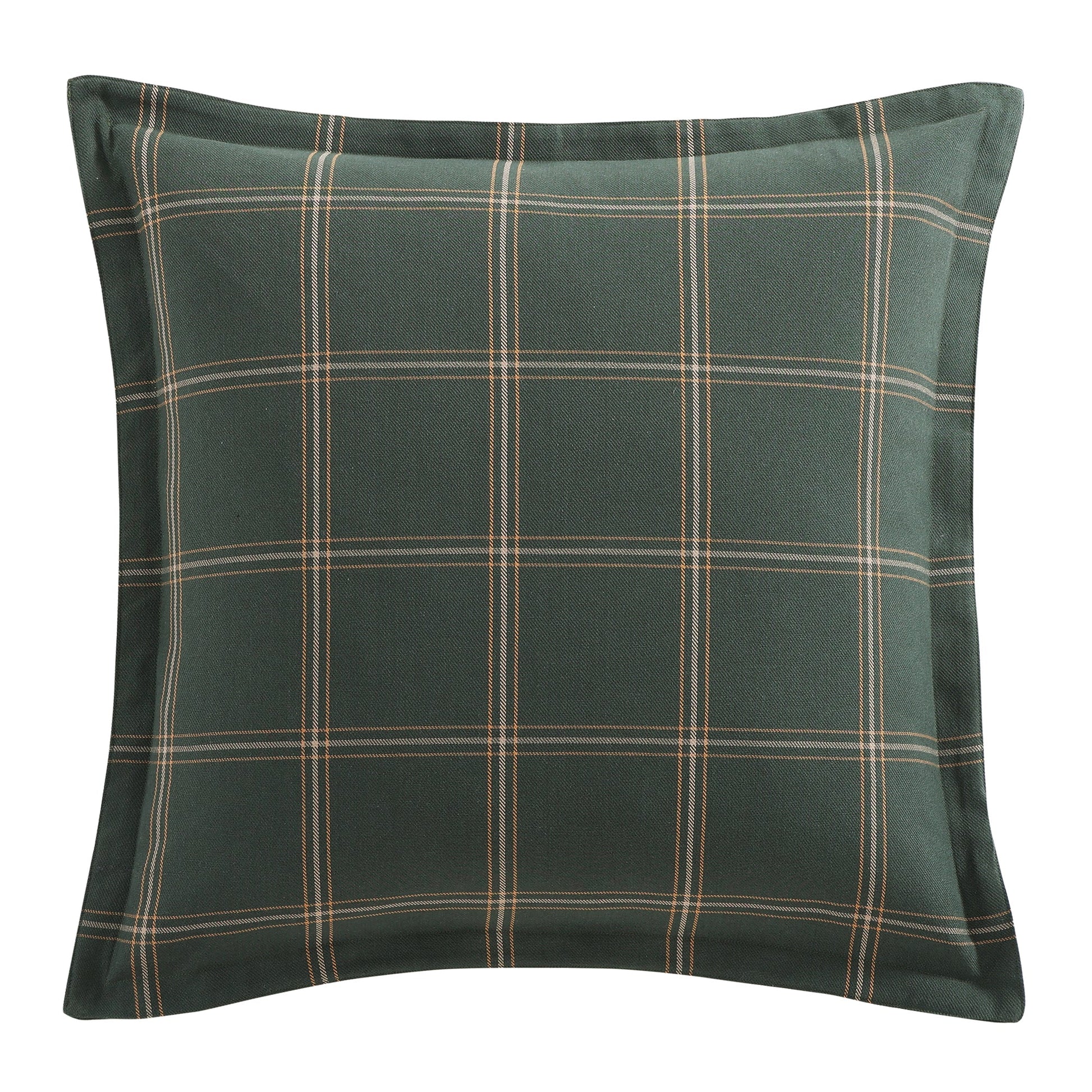 Green plaid pillow on a white background