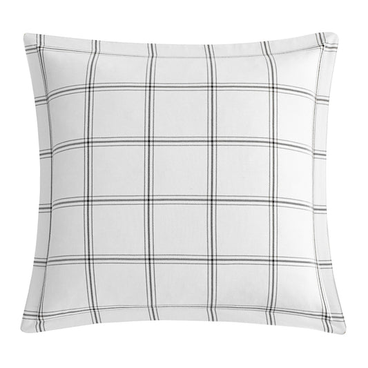 Plaid-patterned pillow on a white background