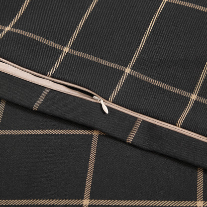 Black fabric with beige checkered pattern and zipper