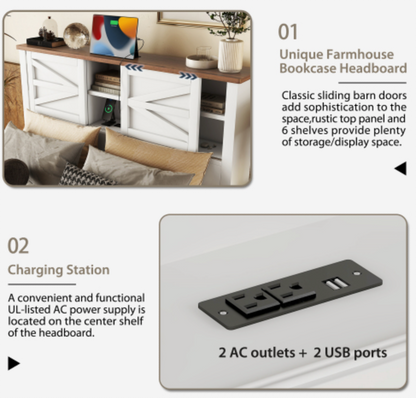 Grayson Full Size Rustic Wood Bed with Charging Station Feature 1