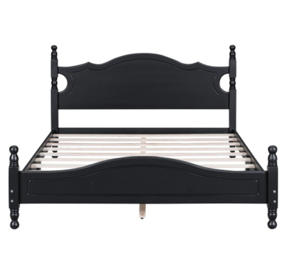 Black wooden bed frame on a white background