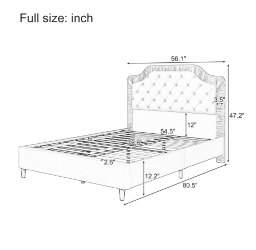 Measurement chart of a full-size bed with dimensions labeled