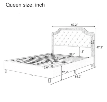 Diagram of a queen size bed with dimensions labeled