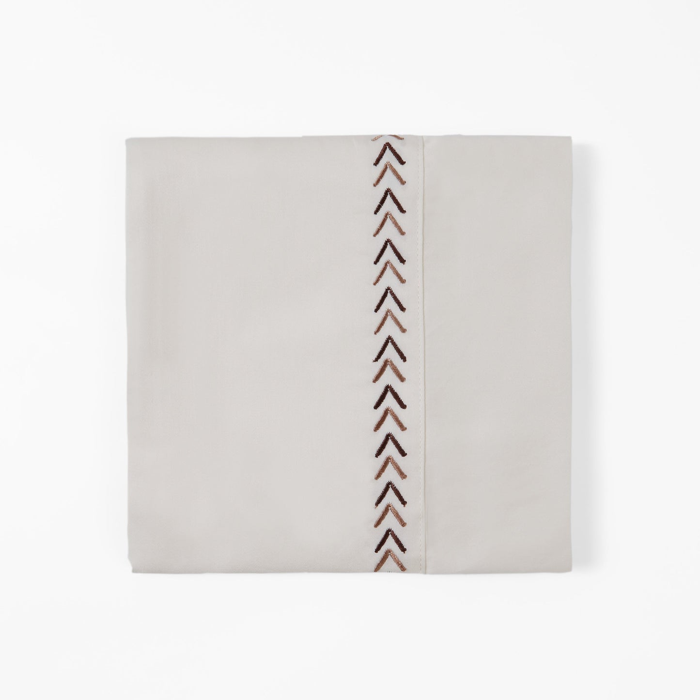 Rectangular pouch with a pattern of vertical chevron lines on a beige background