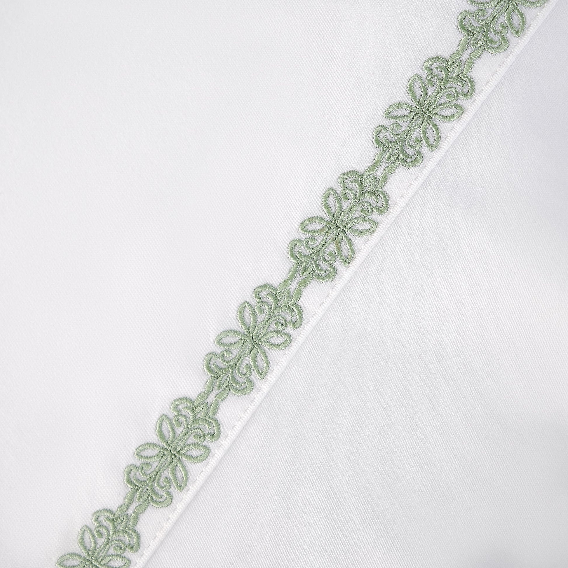 Decorative green lace trim on a white background