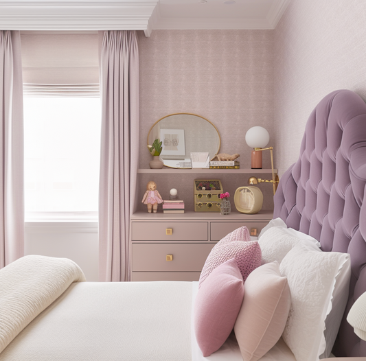 Full-Size Bed Set with Velvet Scalloped Headboard & Dresser