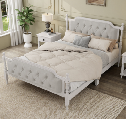 Full Bed Versailles Haven Traditional Wood Tufted White