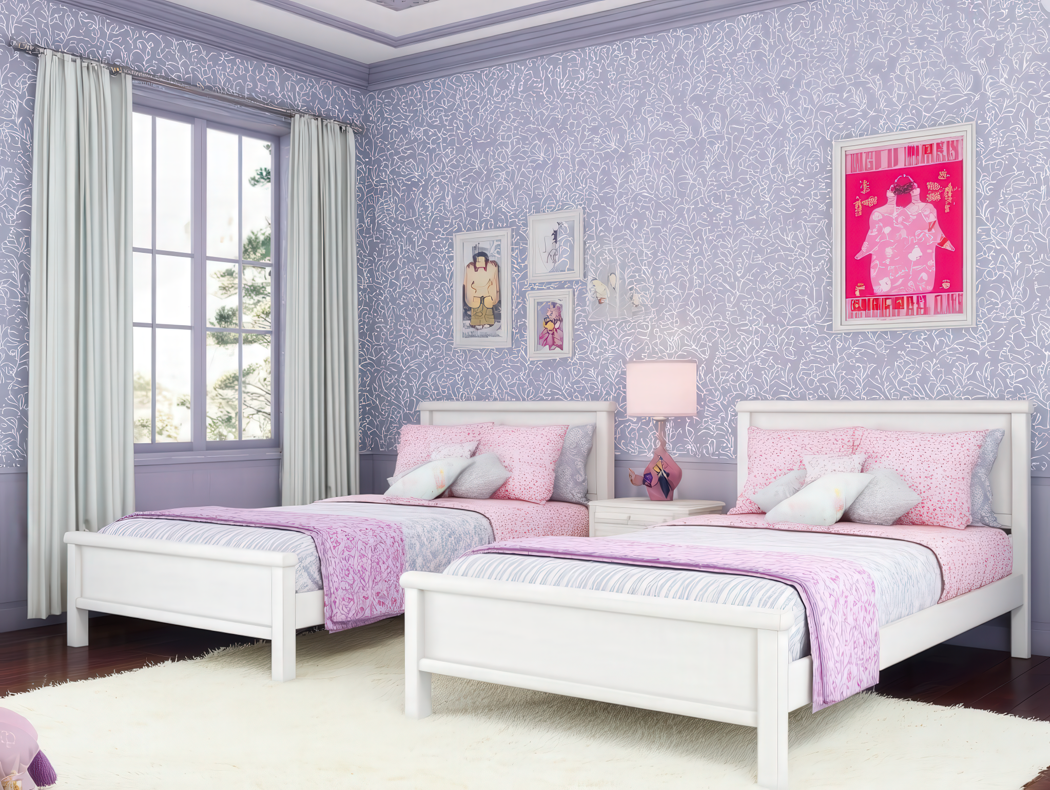 White Twin Wooden Headboard and bed