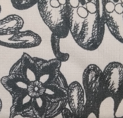 Close-up of black floral and leaf pattern on a white background