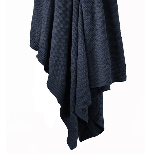 Dark blue textured blanket on a white background