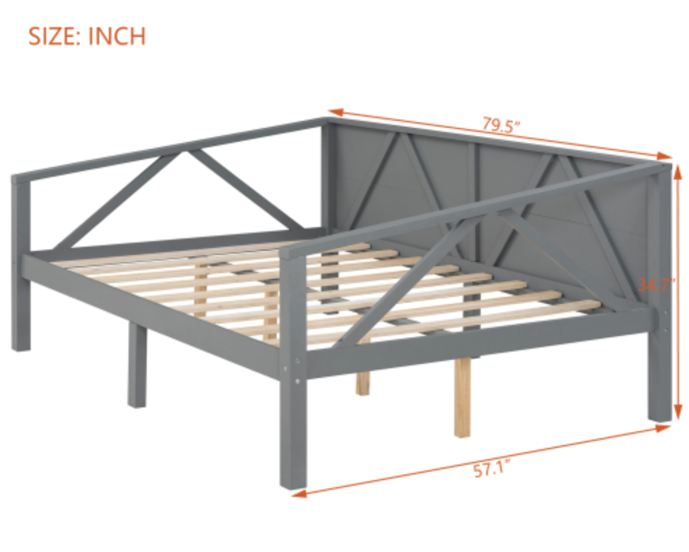 "The Homestead" Wooden Full Size Daybed Gray Measurements