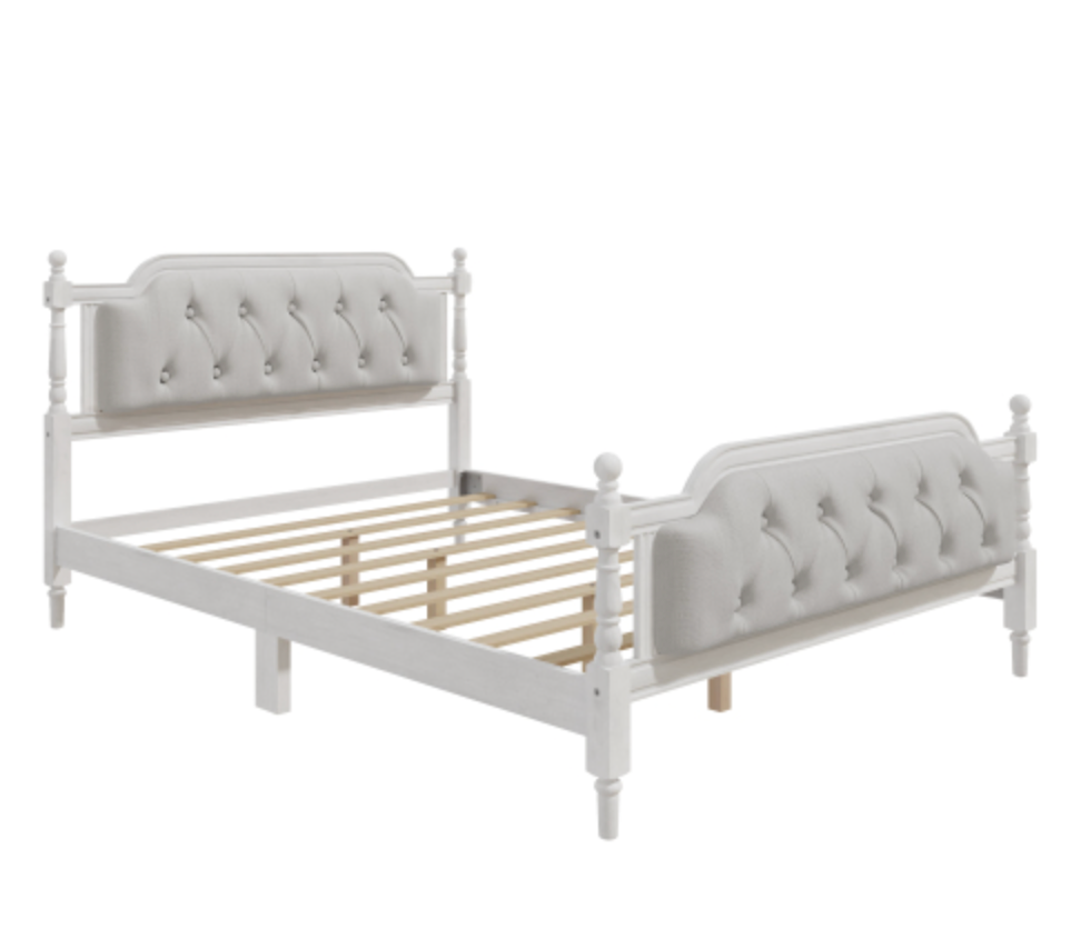 "Versailles Haven" Wooden Carved Upholstered Bed Frame Headboard Footboard