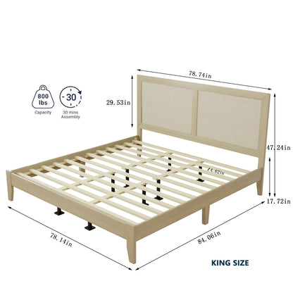 King size bed frame with dimensions and weight capacity on a white background