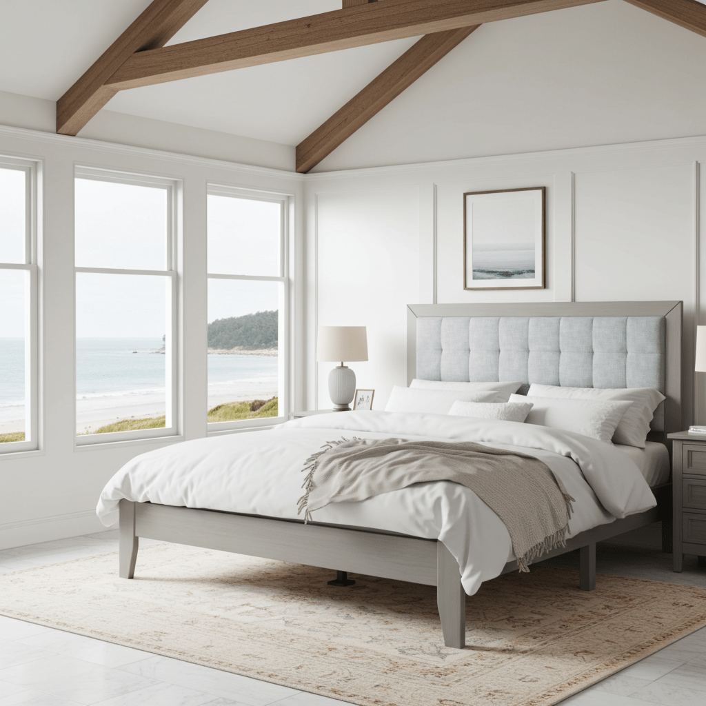 ampton Gray Solid Wood Platform Upholstered Headboard King Bed - Bunk and Bed Co.