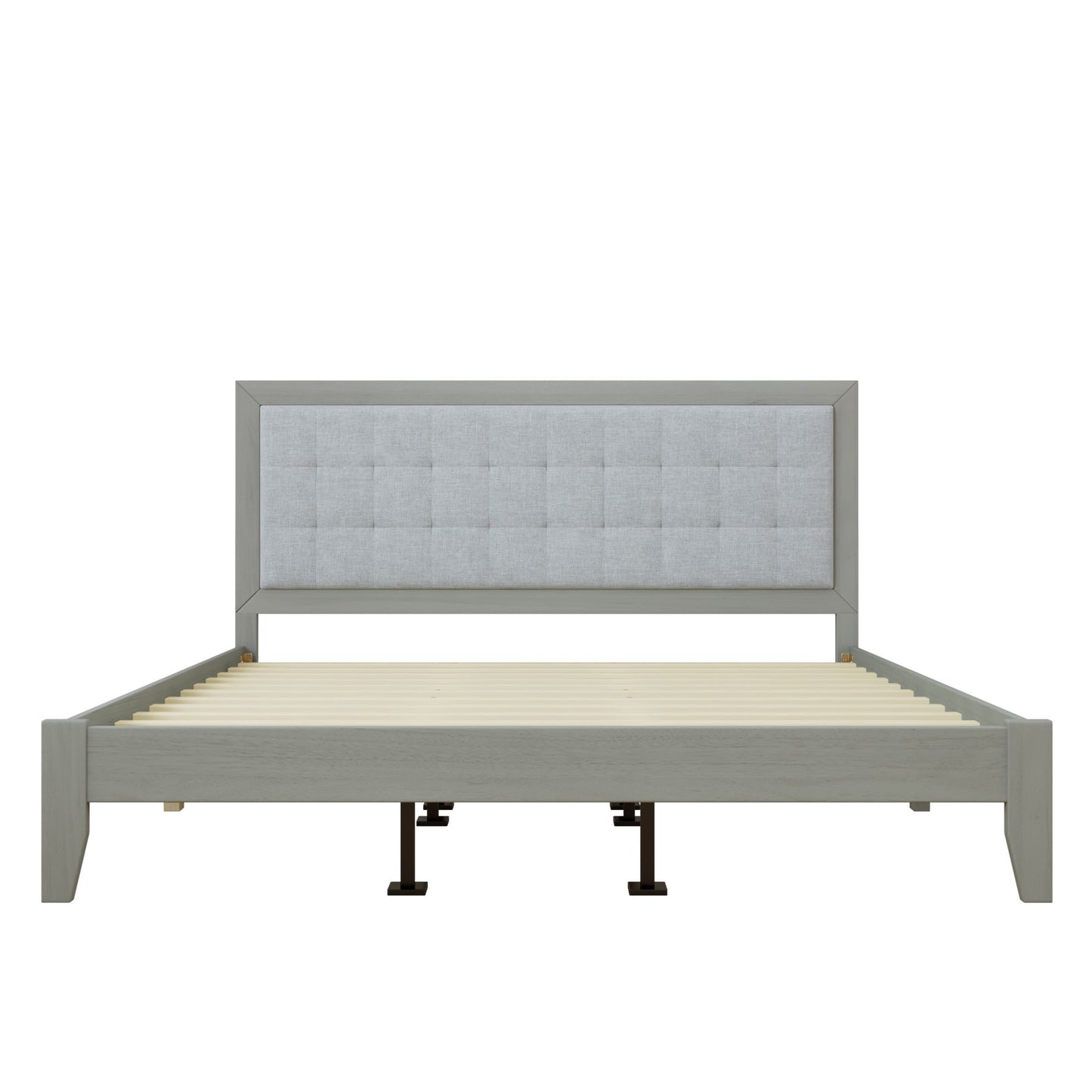 ampton Gray Solid Wood Platform Upholstered Headboard King Bed - Bunk and Bed Co.
