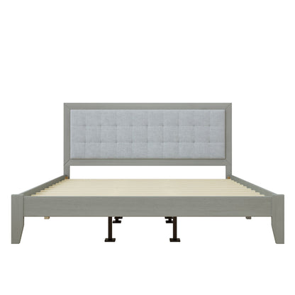 ampton Gray Solid Wood Platform Upholstered Headboard King Bed - Bunk and Bed Co.