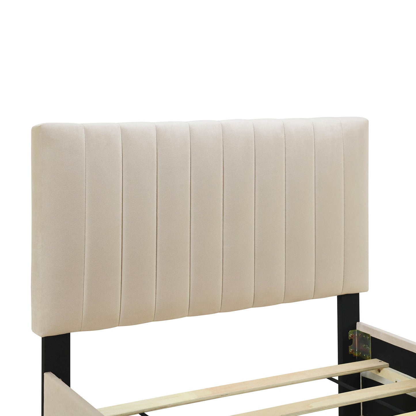 Beige Velvet Twin Platform Bed with Trundle - Bunk and Bed Co.