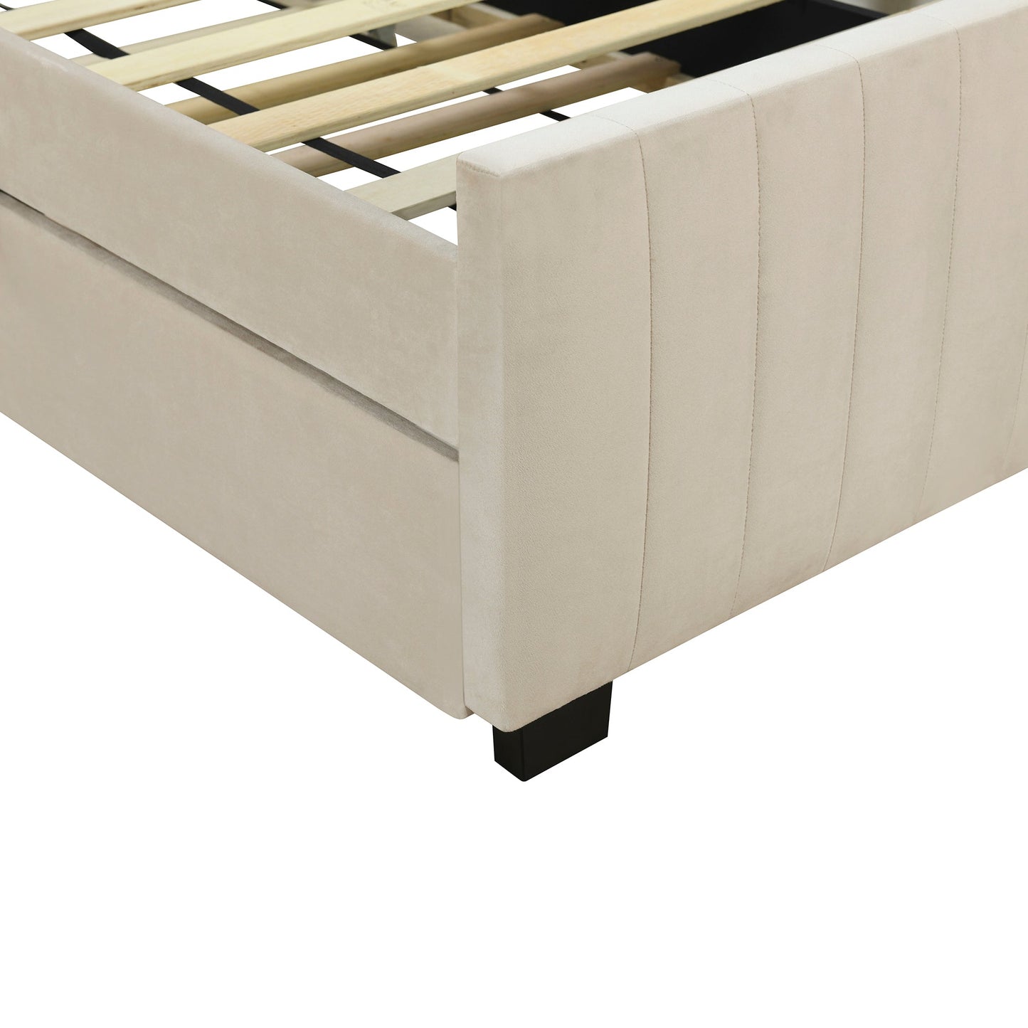 Beige Velvet Twin Platform Bed with Trundle - Bunk and Bed Co.