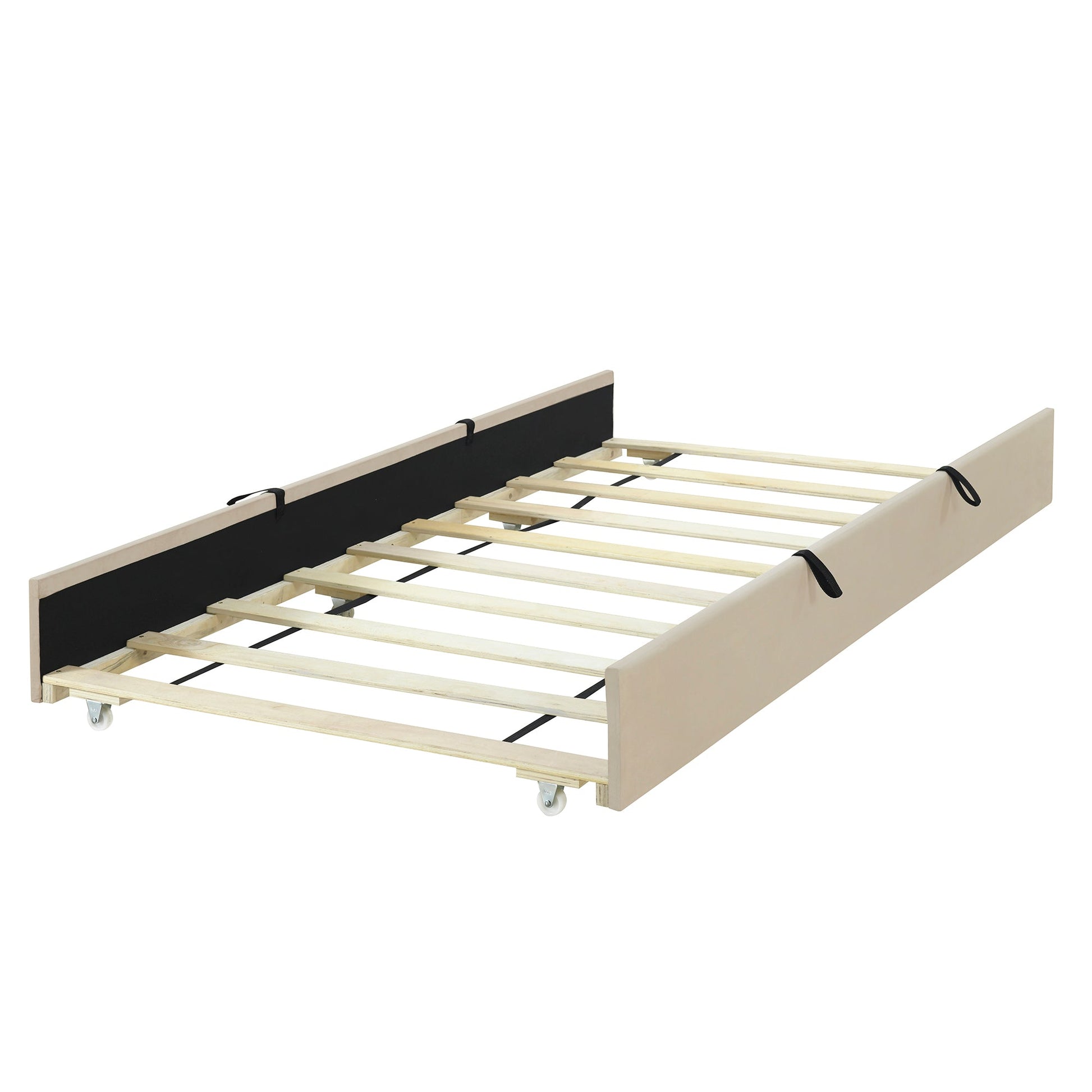Beige Velvet Twin Platform Bed with Trundle - Bunk and Bed Co.