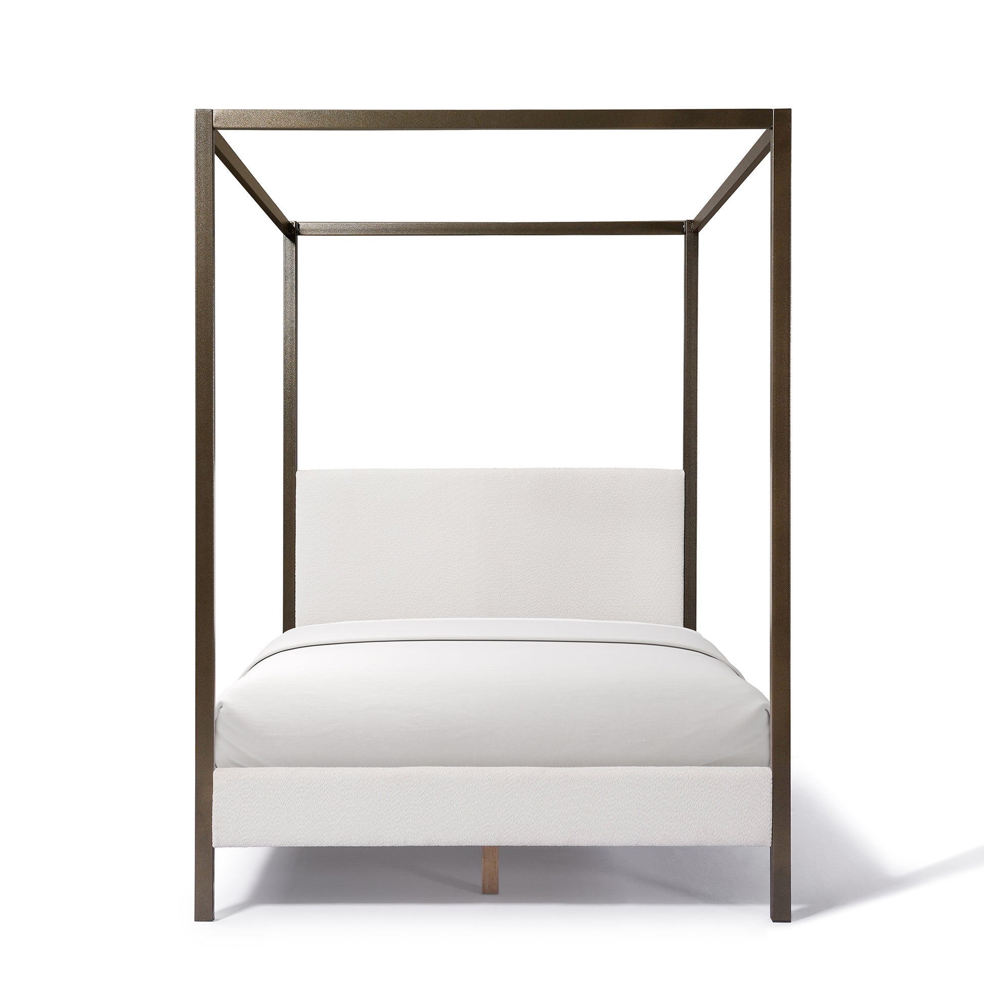 White bed with bronze canopy on a white background