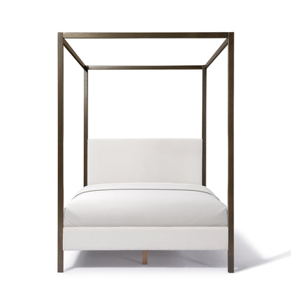 White bed with bronze canopy on a white background