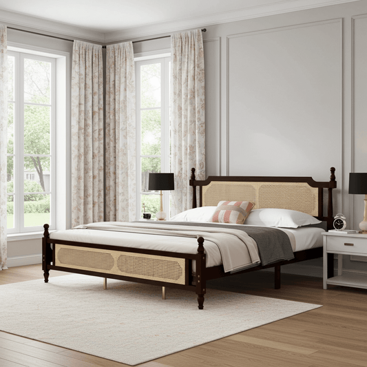 Carolina Rattan King Bed - Espresso Coastal Vintage Style - Bunk and Bed Co.