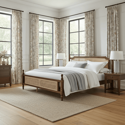 Carolina Rattan King Bed - Walnut Coastal Vintage Style - Bunk and Bed Co.