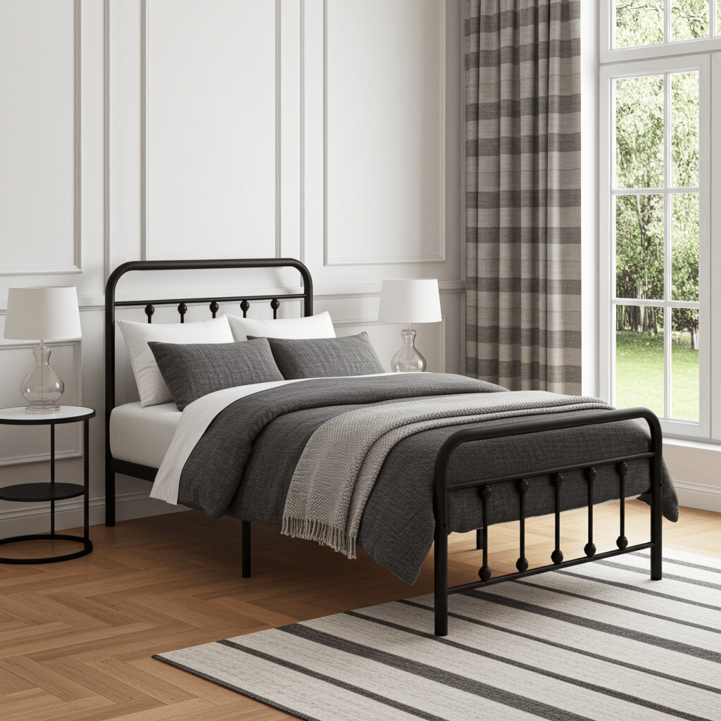 Charlotte Victorian Black Metal Bed - Twin Size - Bunk and Bed Co.