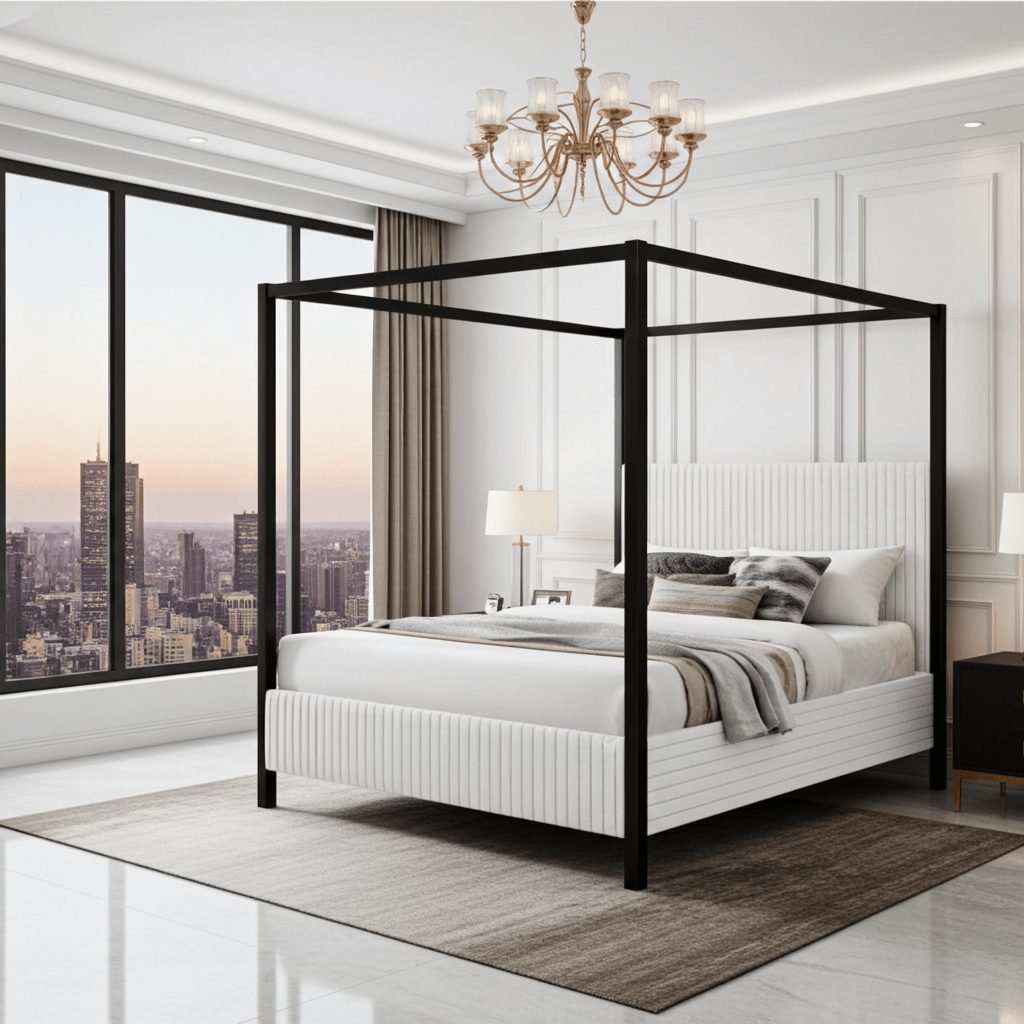 Chelsea Upholstered Canopy King Bed - Bunk and Bed Co.