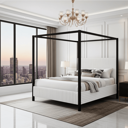 Chelsea Upholstered Canopy King Bed - Bunk and Bed Co.