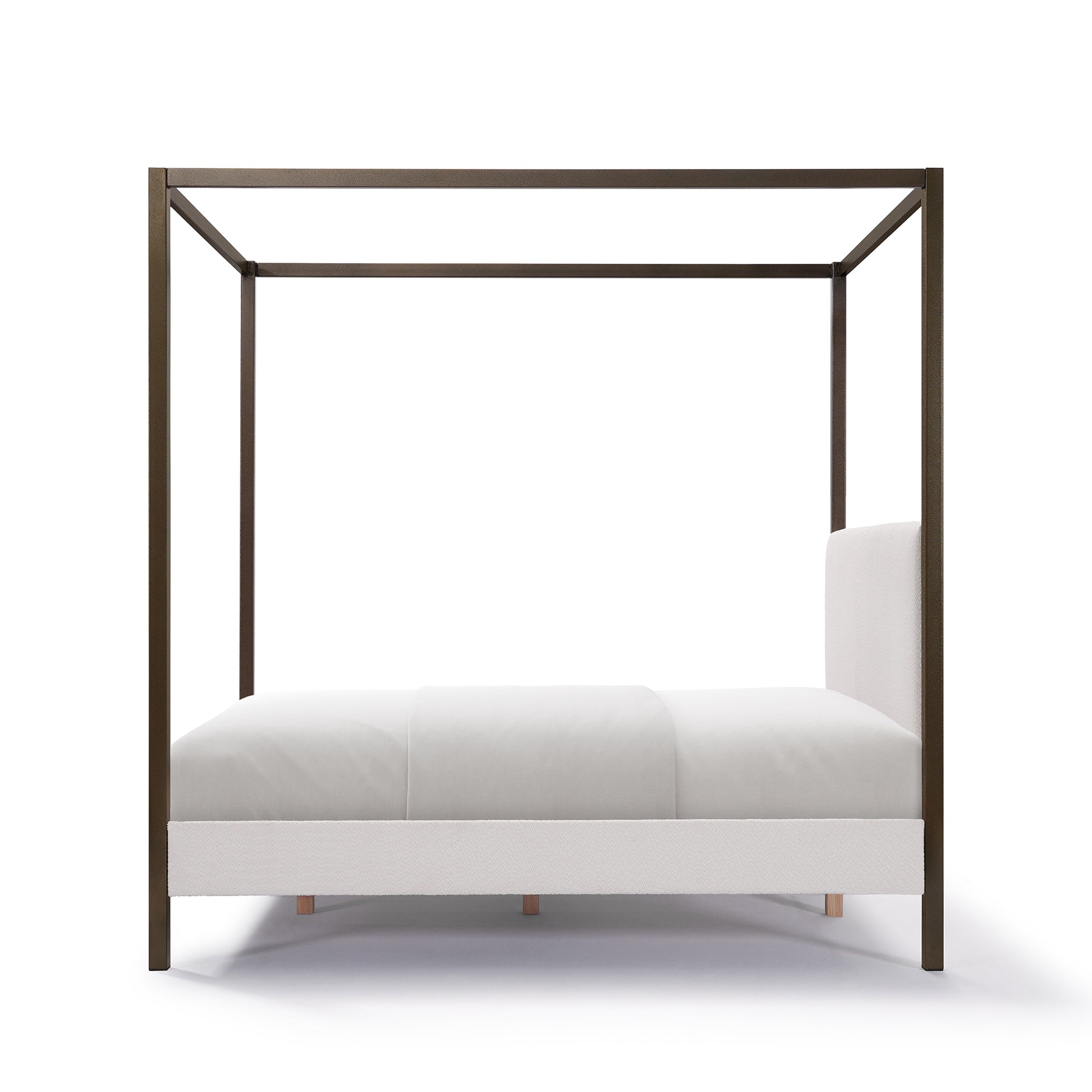 Canopy bed with white mattress on a white background