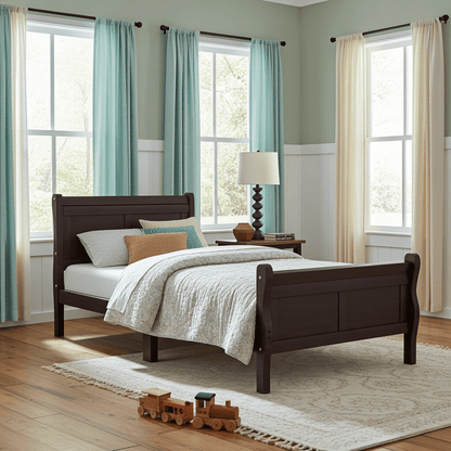 Espresso Twin Platform Bed Frame with Headboard - Bunk and Bed Co.