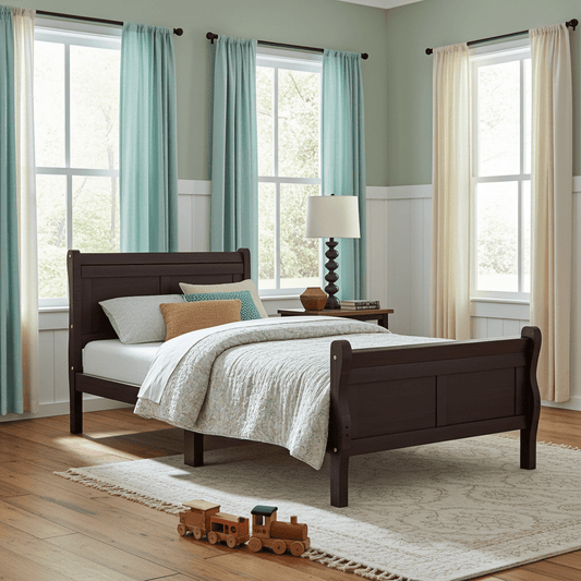 Espresso Twin Platform Bed Frame with Headboard - Bunk and Bed Co.