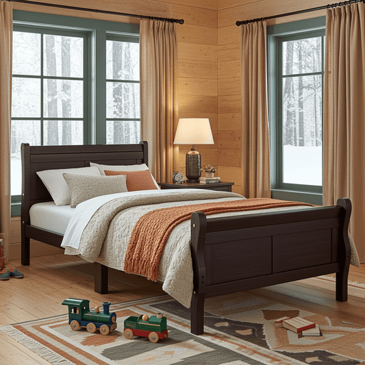 Espresso Twin Platform Bed Frame with Headboard - Bunk and Bed Co.