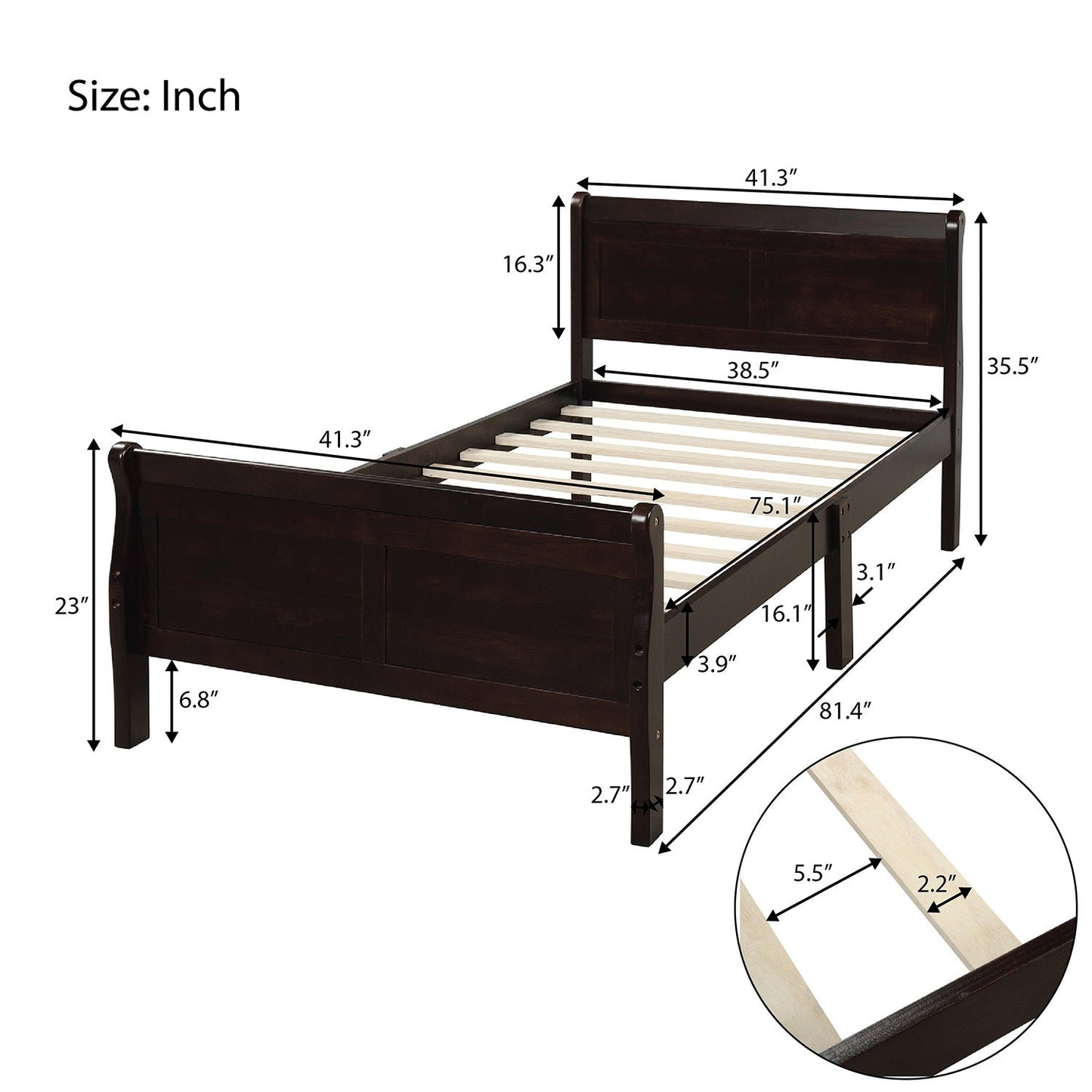 Espresso Twin Platform Bed Frame with Headboard - Bunk and Bed Co.
