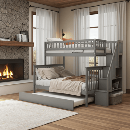 Gray Dream Weaver Bunk Bed - Twin/Full with Trundle & Stairs - Bunk and Bed Co.