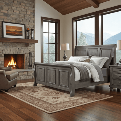 Grey Sleigh Bed King Sized Jackson - Bunk and Bed Co.